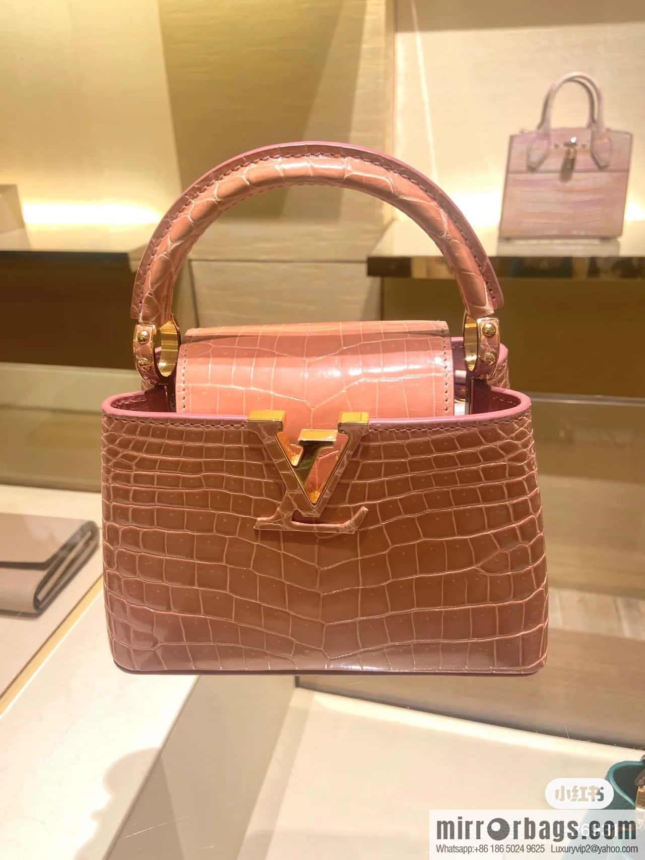 [Boutique‑grade] M48865 orange, crocodile pattern full leather cap that English series Capucines BB handbag