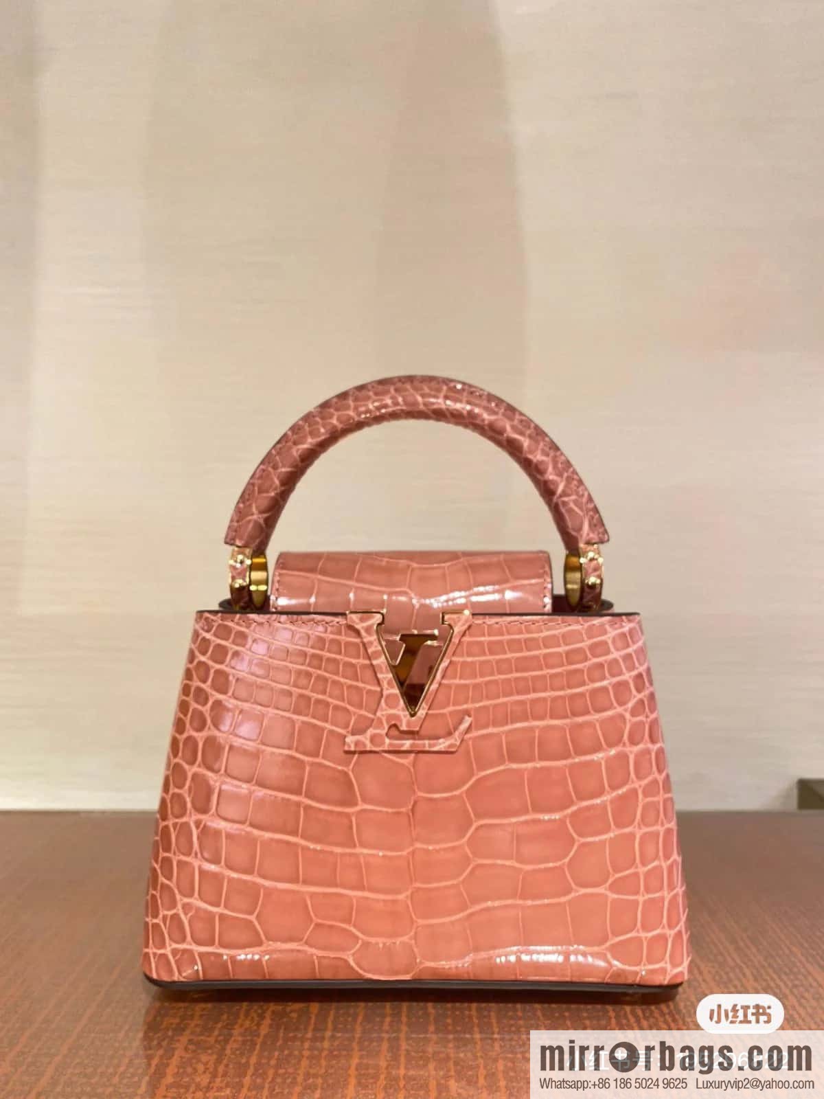 [Boutique‑grade] M48865 orange, crocodile pattern full leather cap that English series Capucines BB handbag
