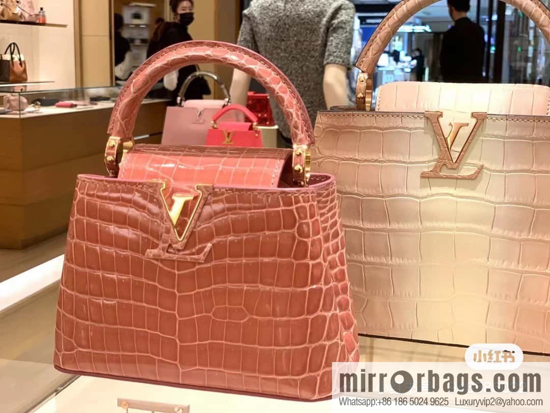 [Boutique‑grade] M48865 orange, crocodile pattern full leather cap that English series Capucines mini handbag