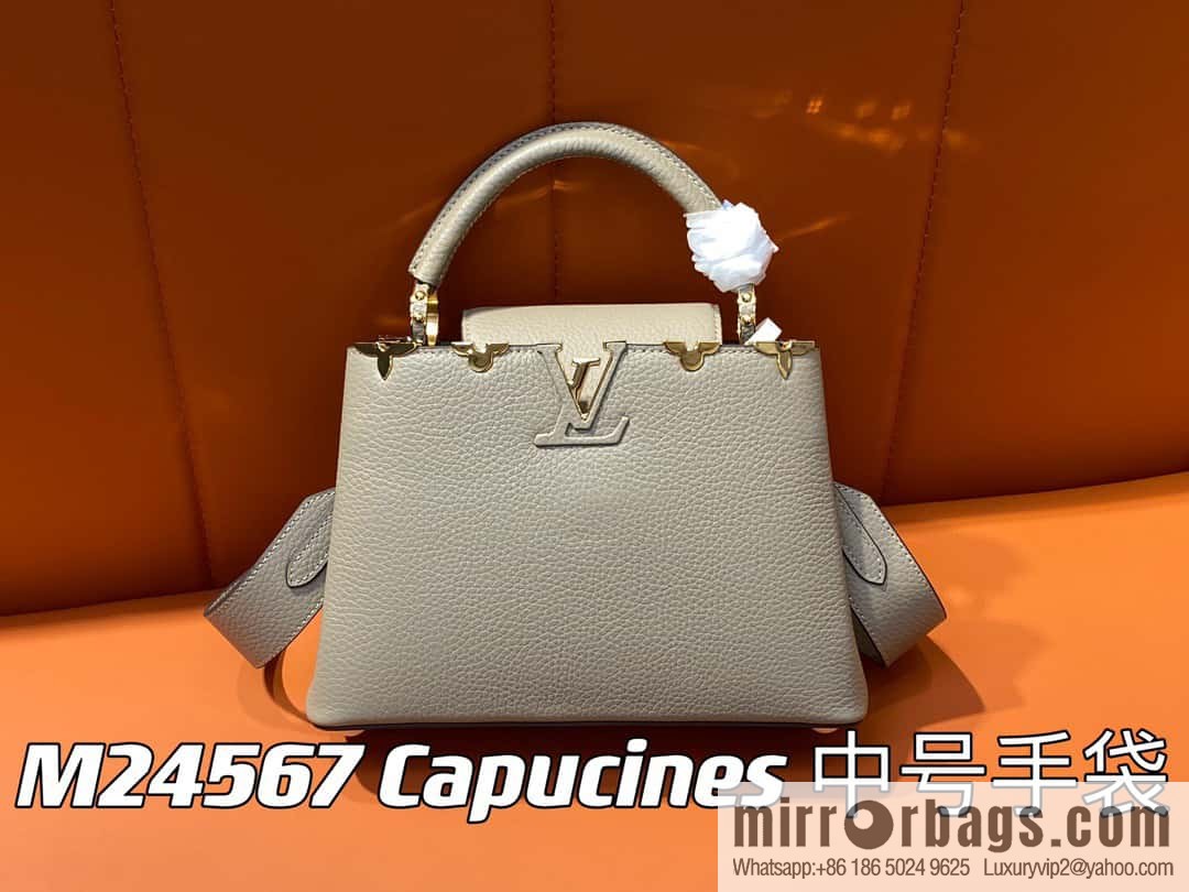 [Boutique‑grade] M24567 khaki flower crown, full leather cap, that English series Capucines medium handbag