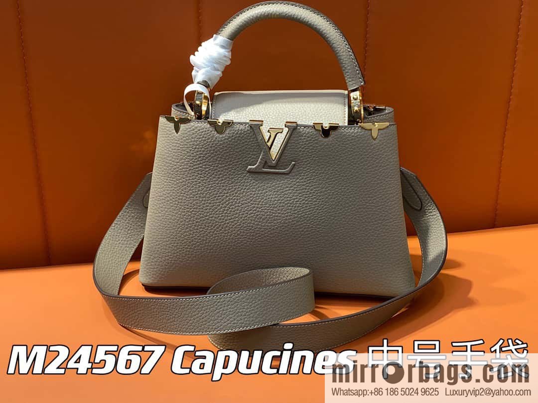 [Boutique‑grade] M24567 khaki flower crown, full leather cap, that English series Capucines medium handbag