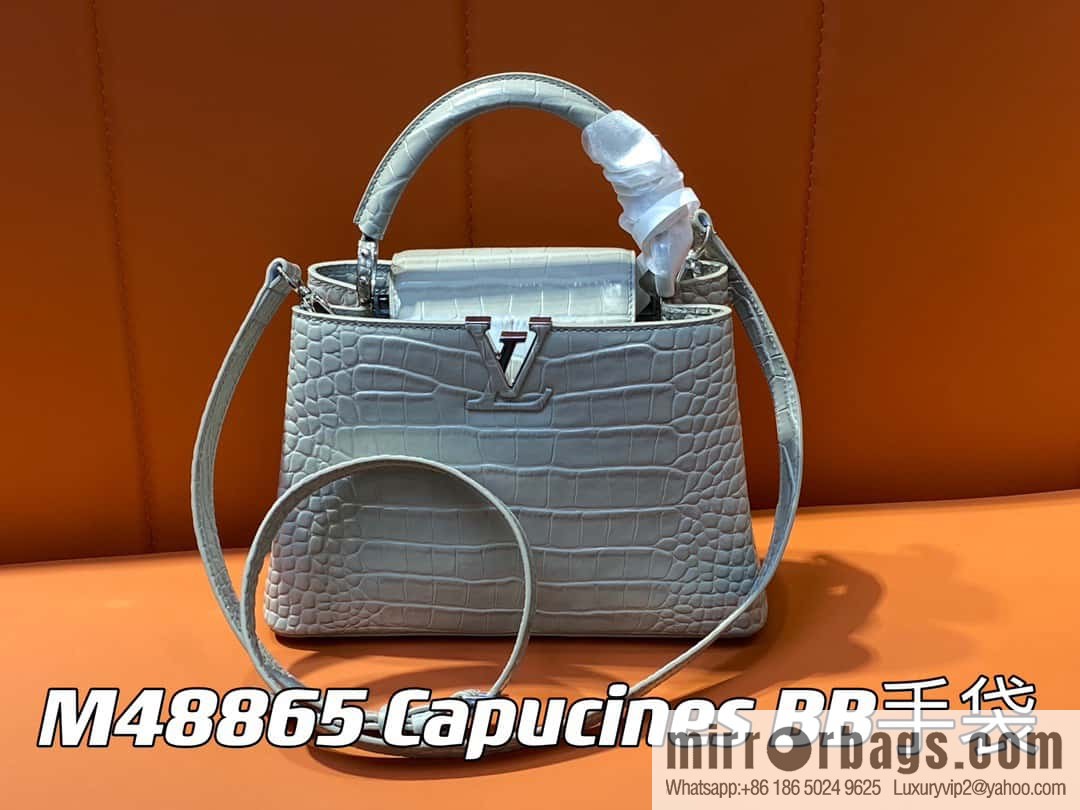 [Boutique‑grade] M48865 gray, crocodile pattern full leather cap that English series Capucines BB handbag