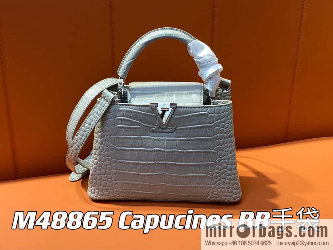 [Boutique‑grade] M48865 gray, crocodile pattern full leather cap that English series Capucines BB handbag