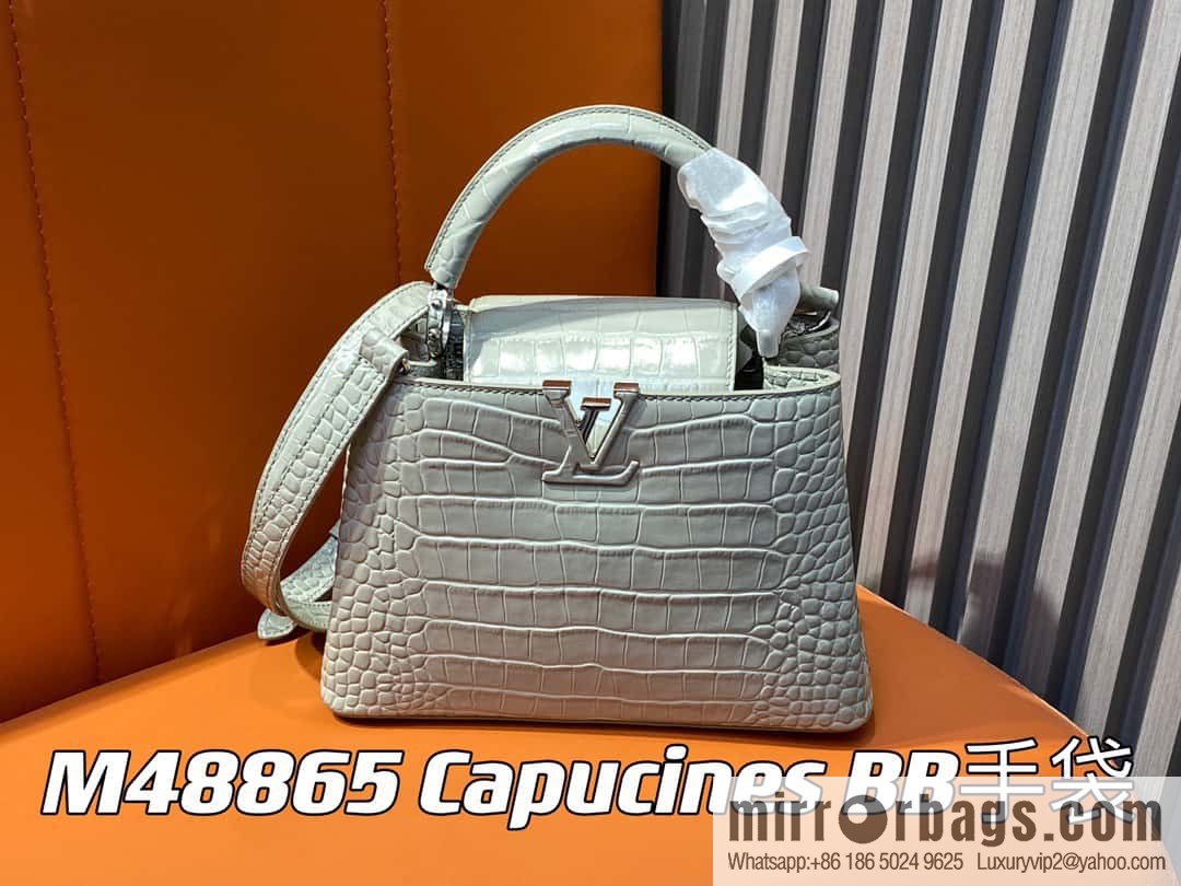 [Boutique‑grade] M48865 gray, crocodile pattern full leather cap that English series Capucines BB handbag