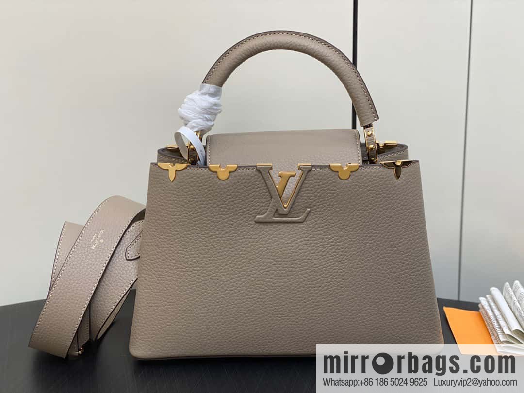 [Boutique‑grade] M24567 khaki flower crown, full leather cap, that English series Capucines medium handbag