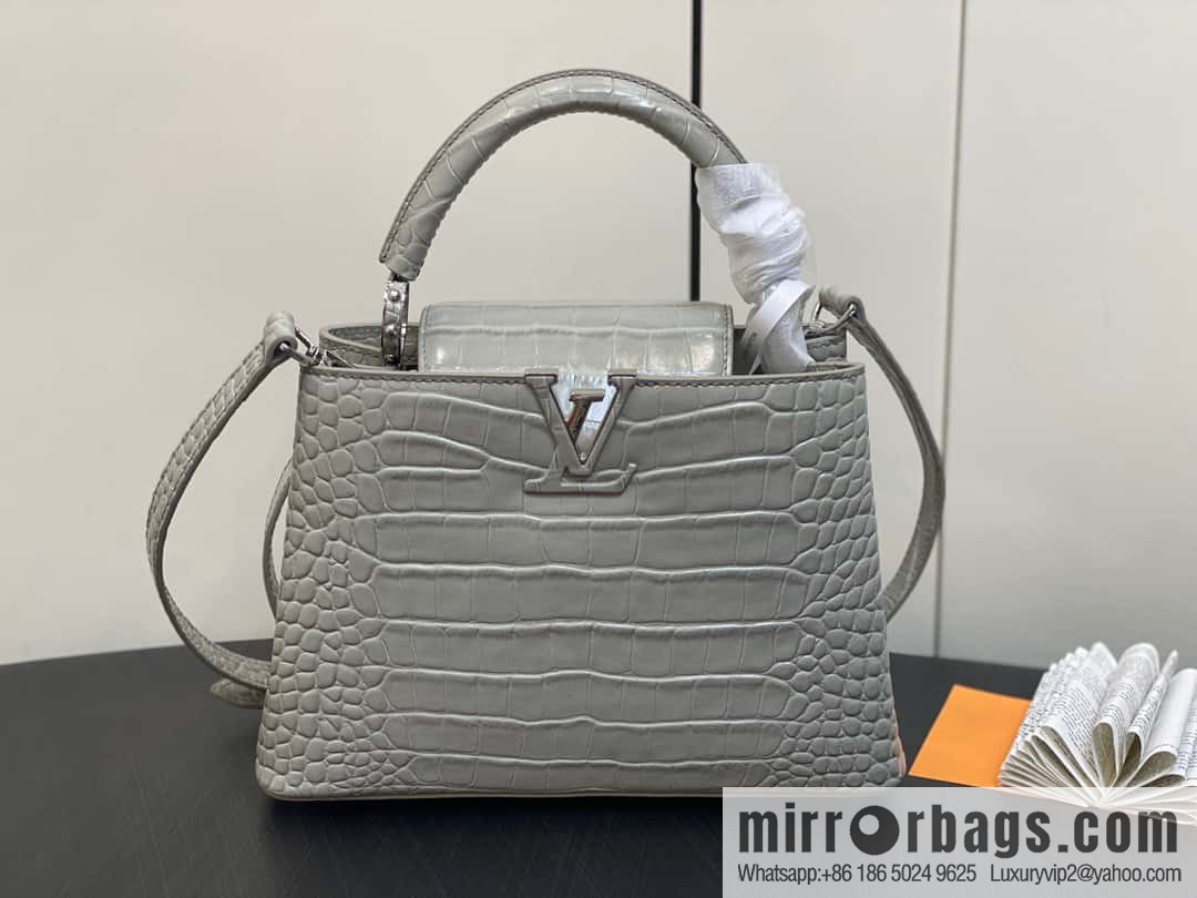 [Boutique‑grade] M48865 gray, crocodile pattern full leather cap that English series Capucines BB handbag