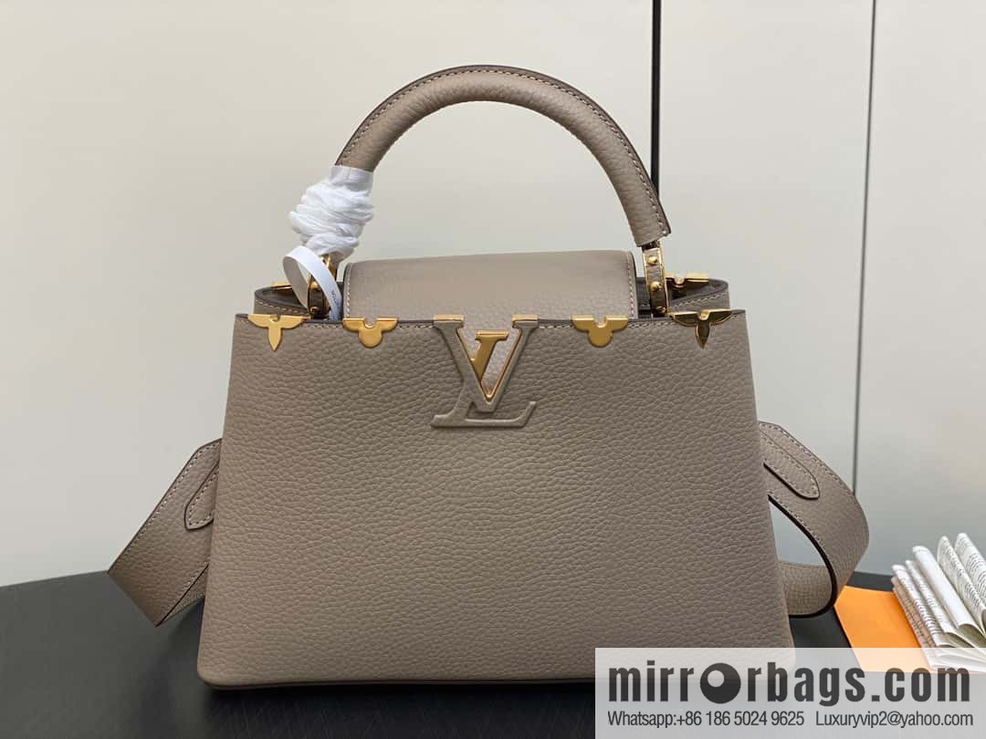 [Boutique‑grade] M24567 khaki flower crown, full leather cap, that English series Capucines medium handbag