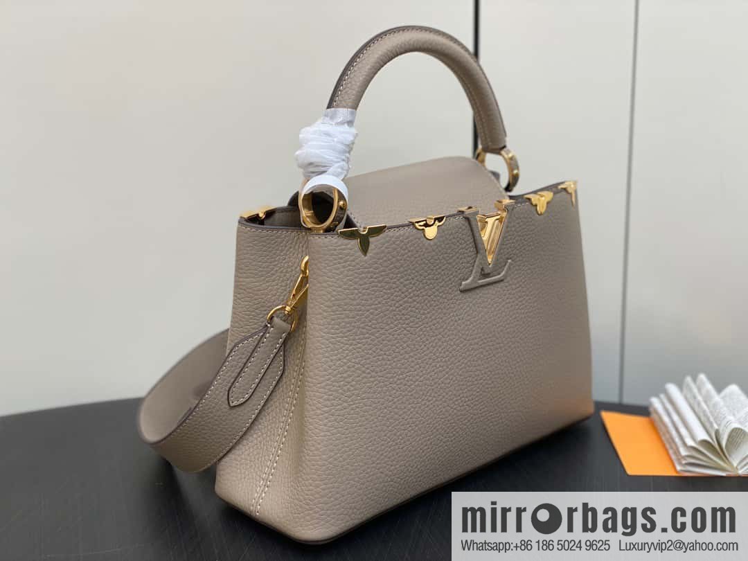[Boutique‑grade] M24567 khaki flower crown, full leather cap, that English series Capucines medium handbag