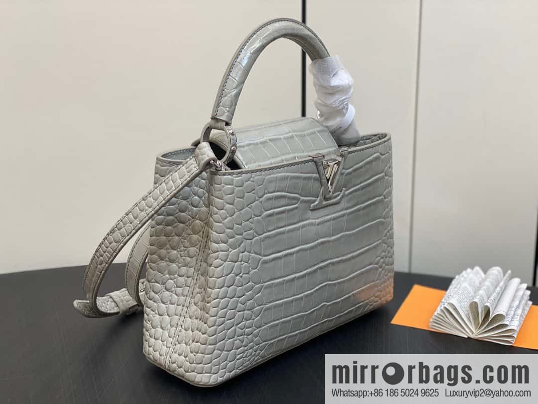 [Boutique‑grade] M48865 gray, crocodile pattern full leather cap that English series Capucines BB handbag