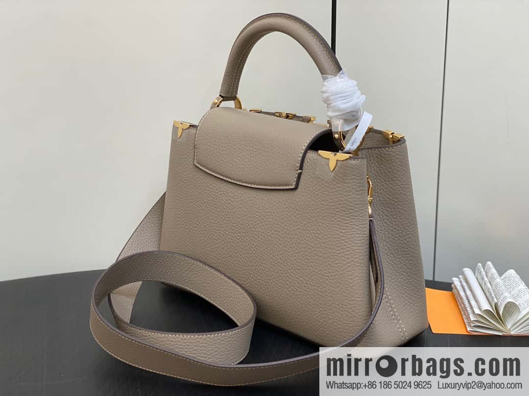 [Boutique‑grade] M24567 khaki flower crown, full leather cap, that English series Capucines medium handbag