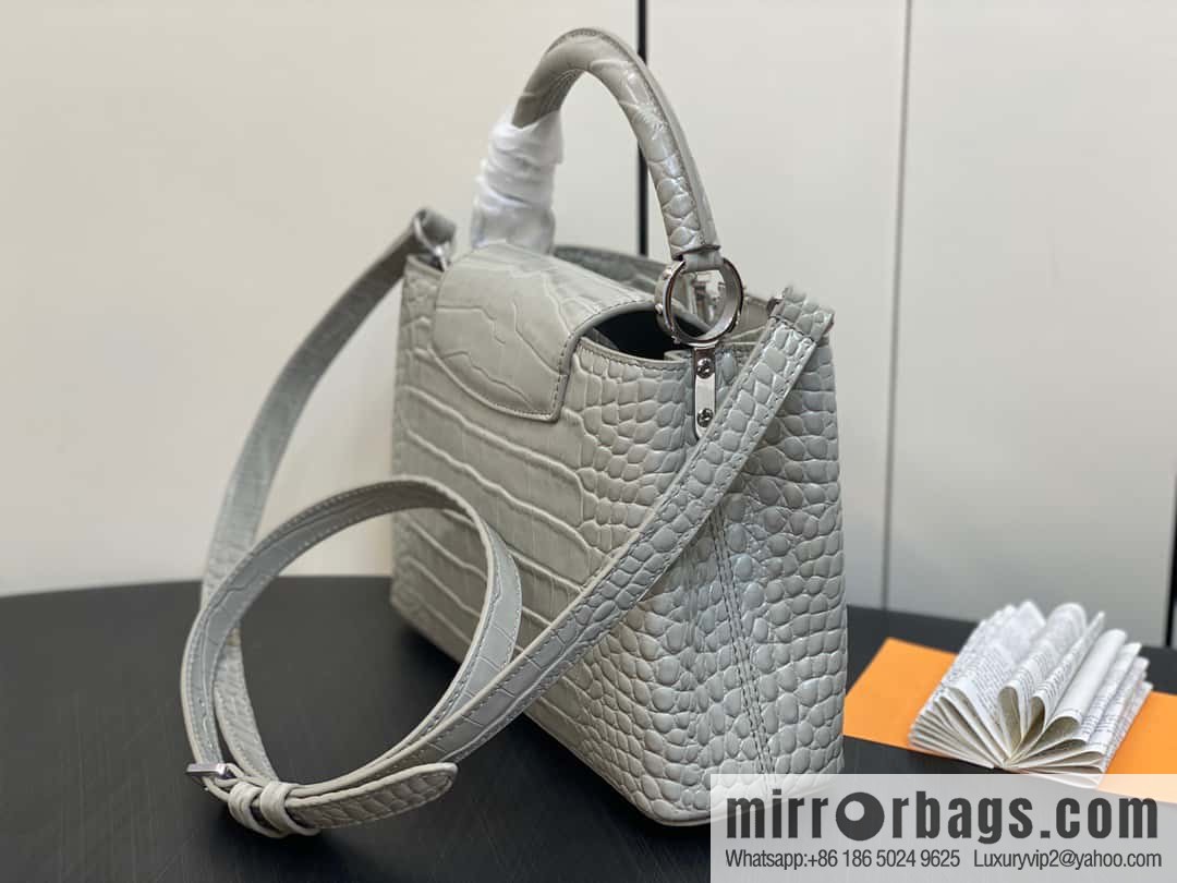 [Boutique‑grade] M48865 gray, crocodile pattern full leather cap that English series Capucines BB handbag