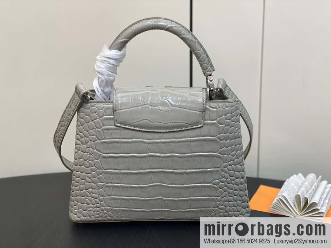 [Boutique‑grade] M48865 gray, crocodile pattern full leather cap that English series Capucines BB handbag