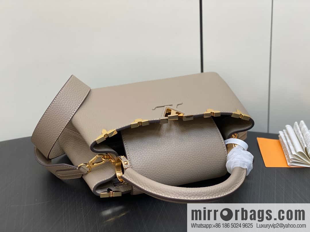 [Boutique‑grade] M24567 khaki flower crown, full leather cap, that English series Capucines medium handbag