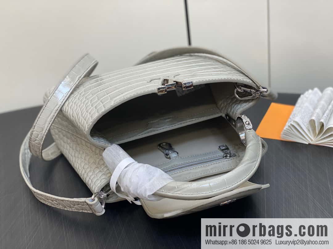 [Boutique‑grade] M48865 gray, crocodile pattern full leather cap that English series Capucines BB handbag