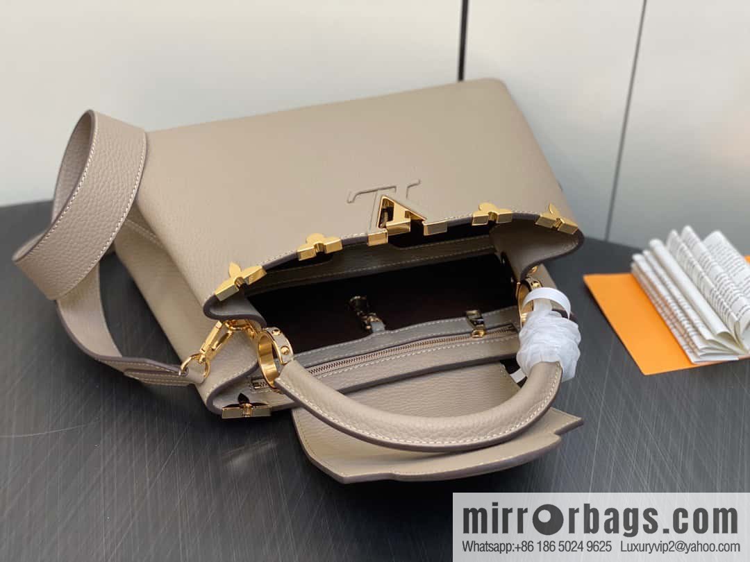 [Boutique‑grade] M24567 khaki flower crown, full leather cap, that English series Capucines medium handbag