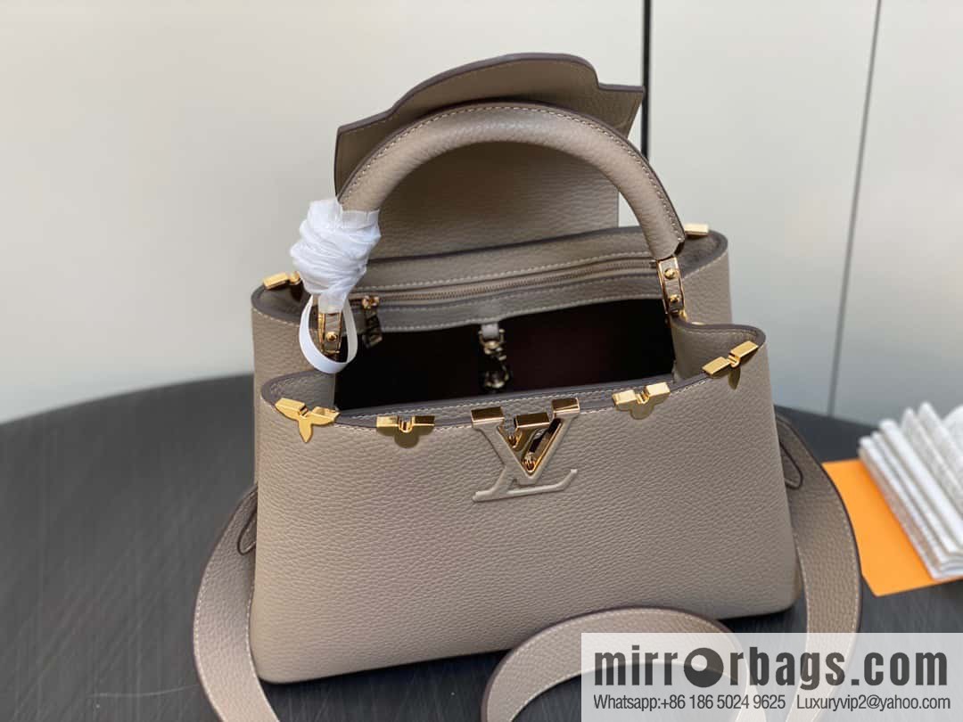 [Boutique‑grade] M24567 khaki flower crown, full leather cap, that English series Capucines medium handbag