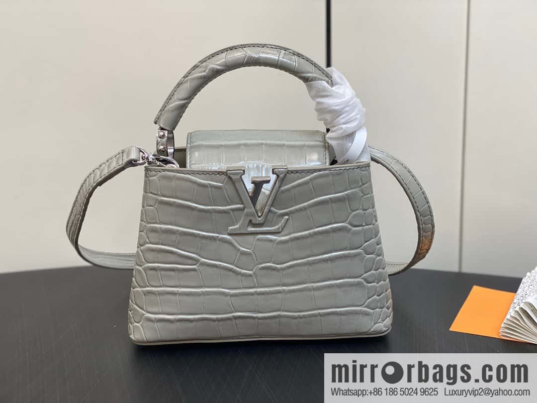 [Boutique‑grade] M48865 gray, crocodile pattern full leather cap that English series Capucines mini handbag