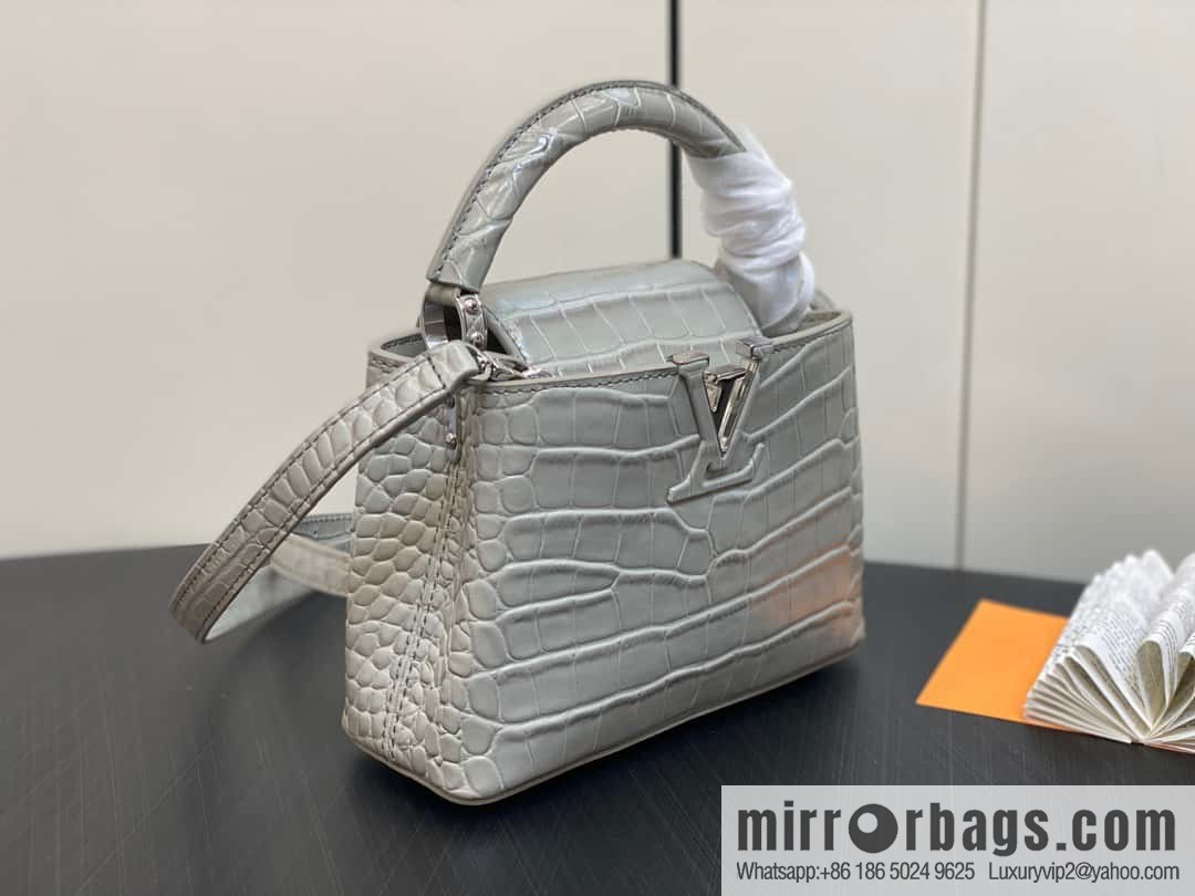 [Boutique‑grade] M48865 gray, crocodile pattern full leather cap that English series Capucines mini handbag
