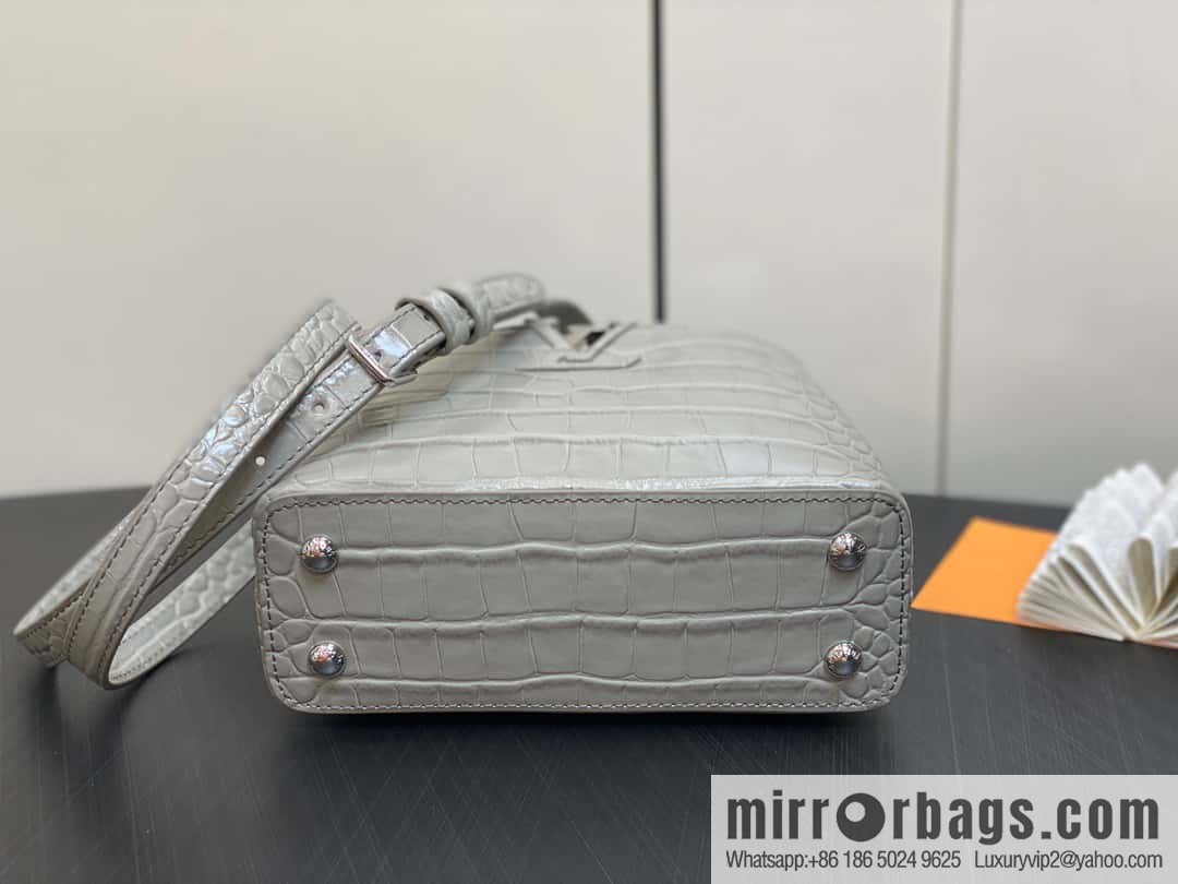 [Boutique‑grade] M48865 gray, crocodile pattern full leather cap that English series Capucines mini handbag