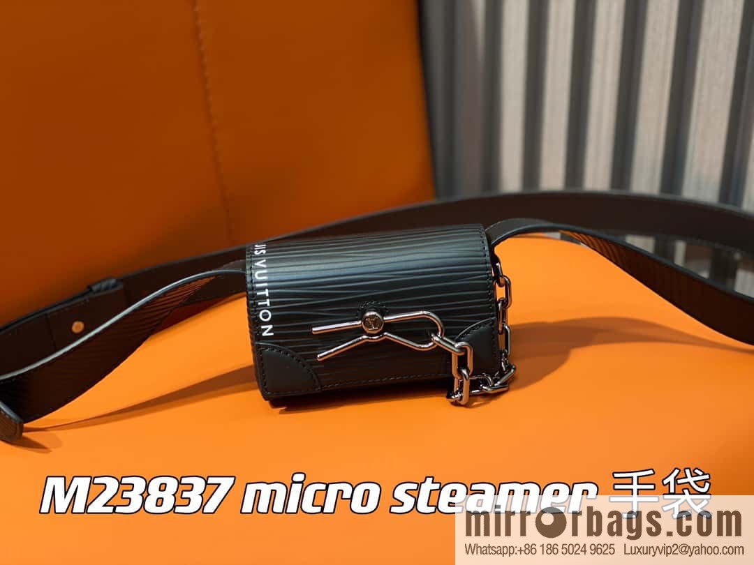 [Premium‑quality] M23837 black full leather epi mini men's bag, tip bag micro steamer handbag