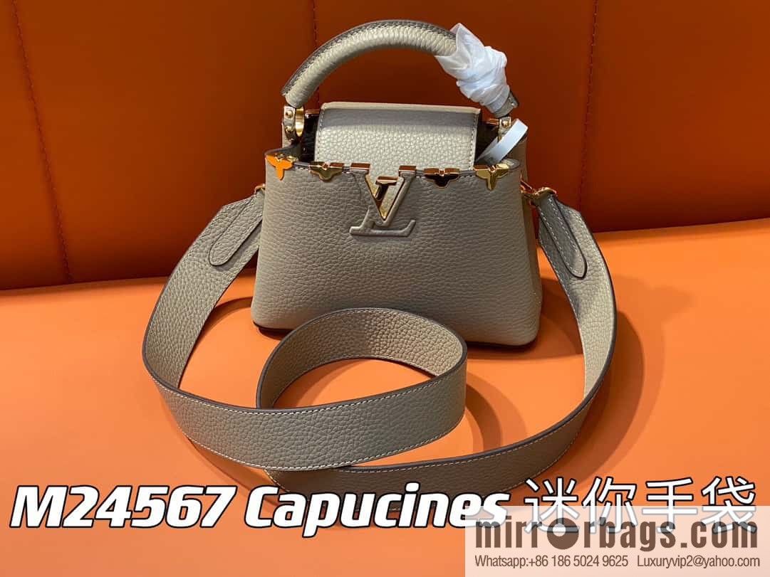 [Boutique‑grade] M24567 khaki flower crown, full leather cap, that English series Capucines mini handbag Capucines Flower Crown handbag