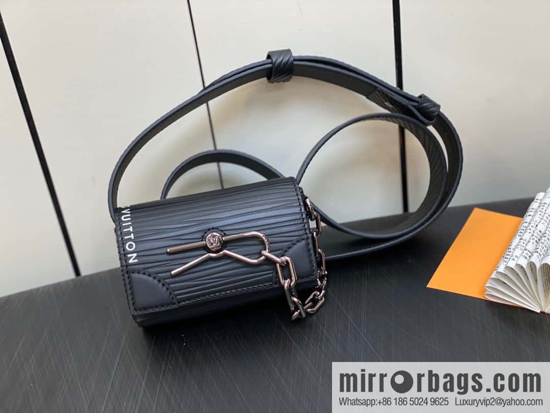 [Premium‑quality] M23837 black full leather epi mini men's bag, tip bag micro steamer handbag