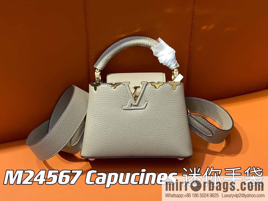 [Boutique‑grade] M24567 khaki flower crown, full leather cap, that English series Capucines mini handbag Capucines Flower Crown handbag