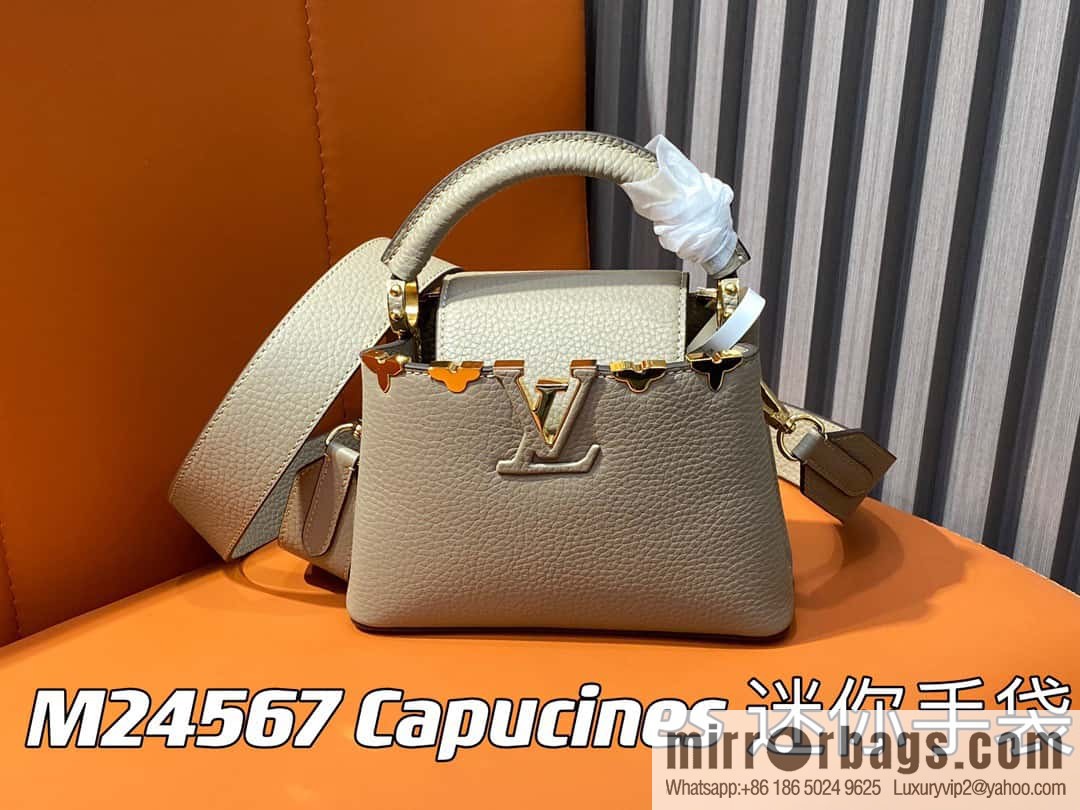[Boutique‑grade] M24567 khaki flower crown, full leather cap, that English series Capucines mini handbag Capucines Flower Crown handbag