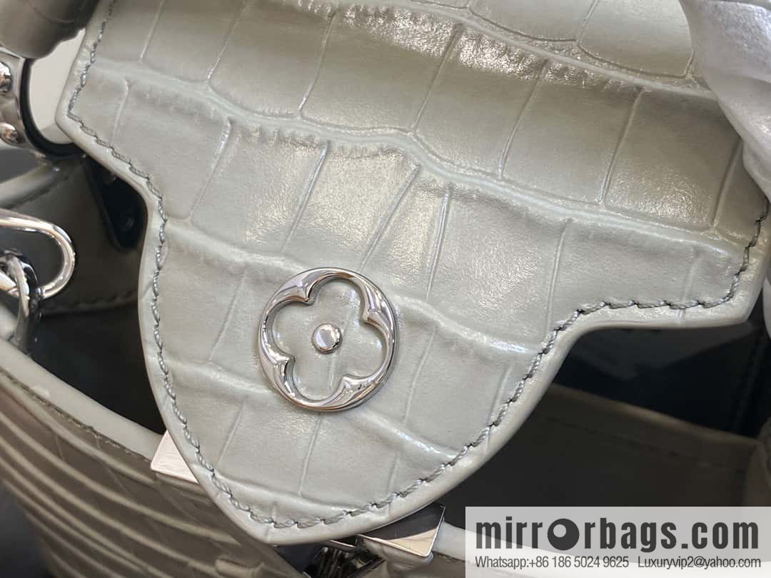 [Boutique‑grade] M48865 gray, crocodile pattern full leather cap that English series Capucines mini handbag