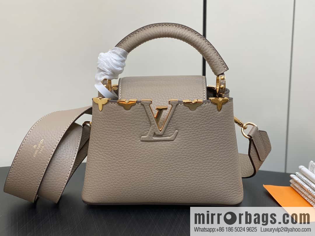 [Boutique‑grade] M24567 khaki flower crown, full leather cap, that English series Capucines mini handbag Capucines Flower Crown handbag
