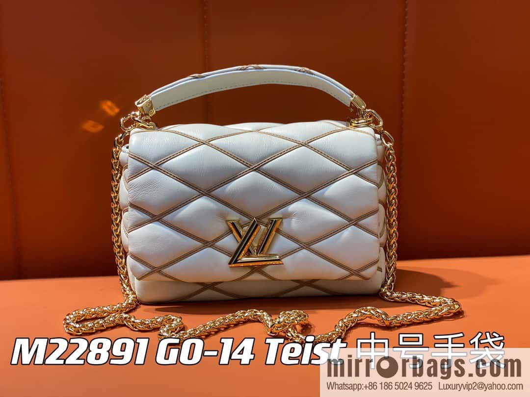 [Boutique‑grade] M22891 meters white, full leather rhombus chain bag series GO-14 Teist medium handbag M22890