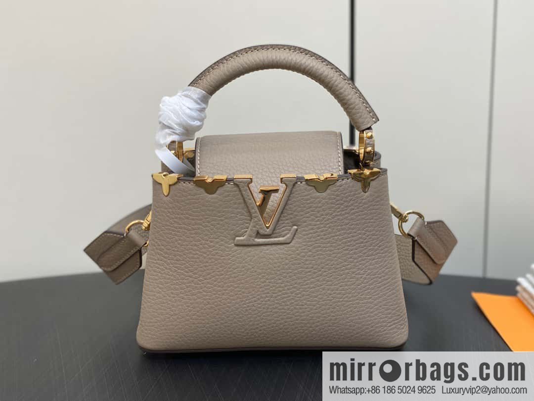 [Boutique‑grade] M24567 khaki flower crown, full leather cap, that English series Capucines mini handbag Capucines Flower Crown handbag