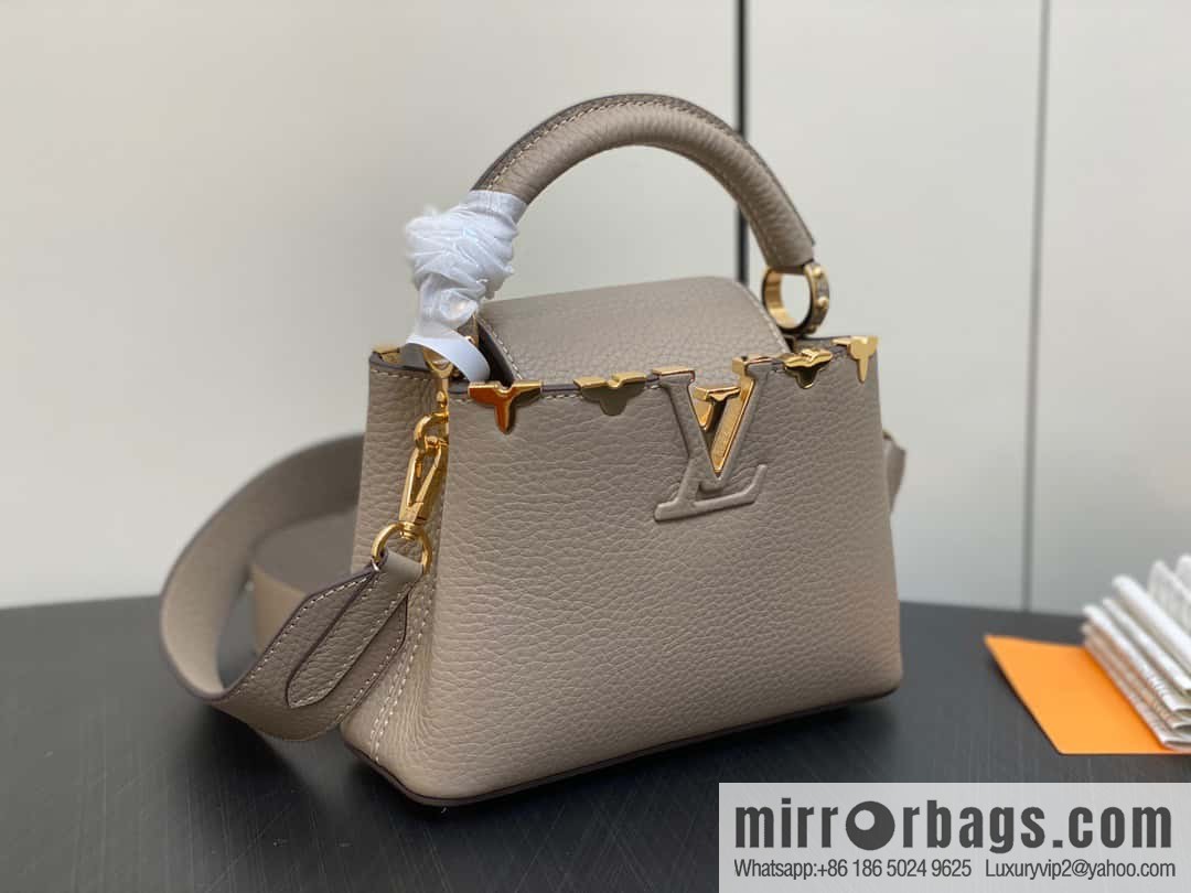 [Boutique‑grade] M24567 khaki flower crown, full leather cap, that English series Capucines mini handbag Capucines Flower Crown handbag