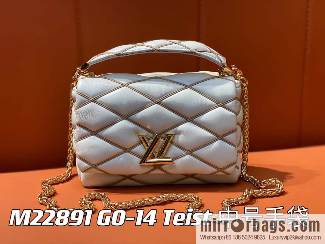 [Boutique‑grade] M22891 meters white, full leather rhombus chain bag series GO-14 Teist medium handbag M22890
