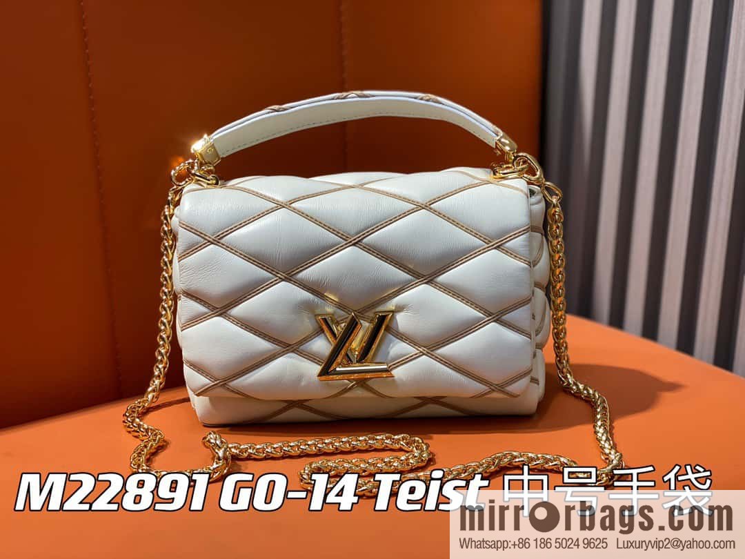 [Boutique‑grade] M22891 meters white, full leather rhombus chain bag series GO-14 Teist medium handbag M22890