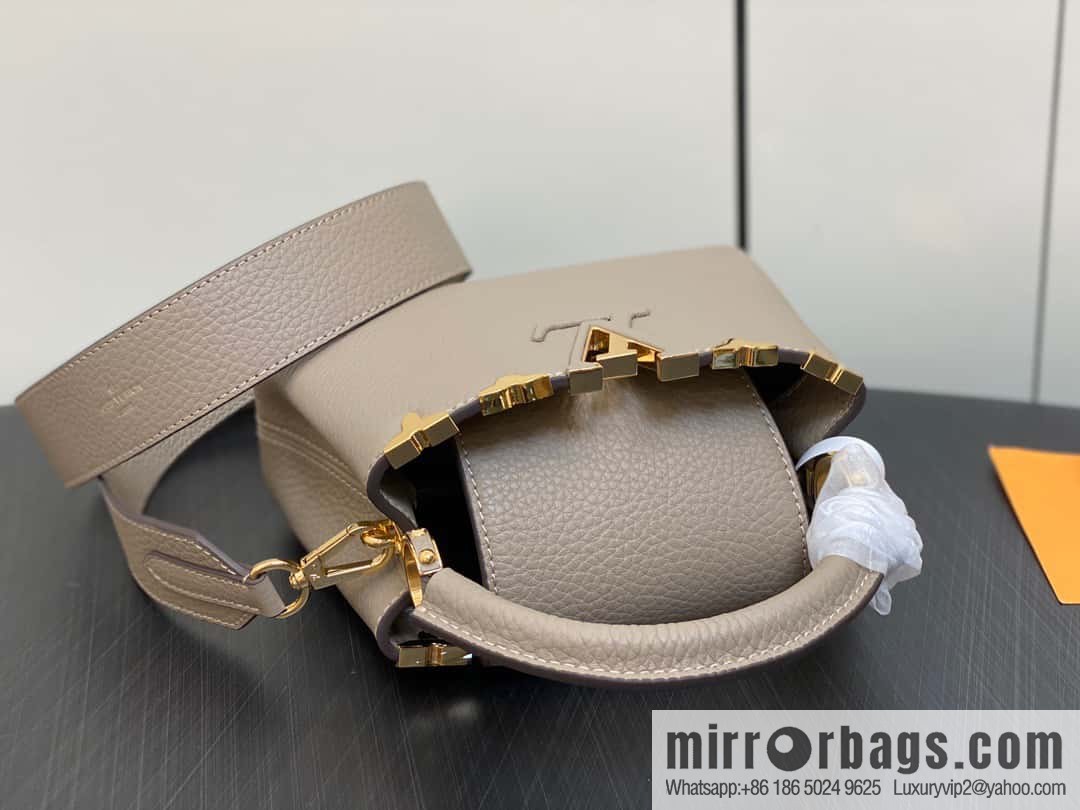 [Boutique‑grade] M24567 khaki flower crown, full leather cap, that English series Capucines mini handbag Capucines Flower Crown handbag