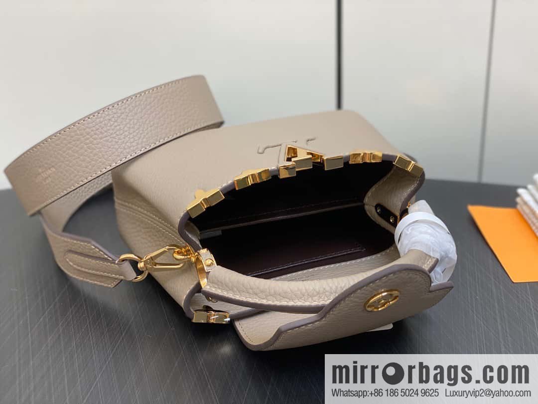 [Boutique‑grade] M24567 khaki flower crown, full leather cap, that English series Capucines mini handbag Capucines Flower Crown handbag