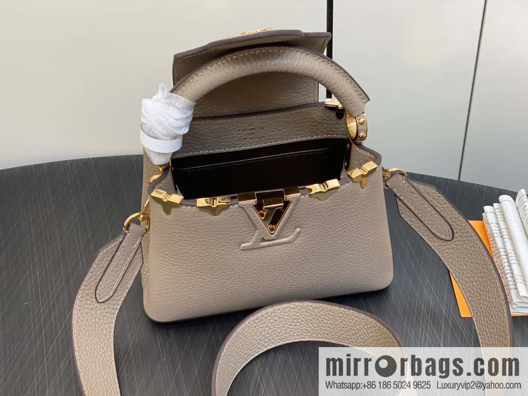 [Boutique‑grade] M24567 khaki flower crown, full leather cap, that English series Capucines mini handbag Capucines Flower Crown handbag