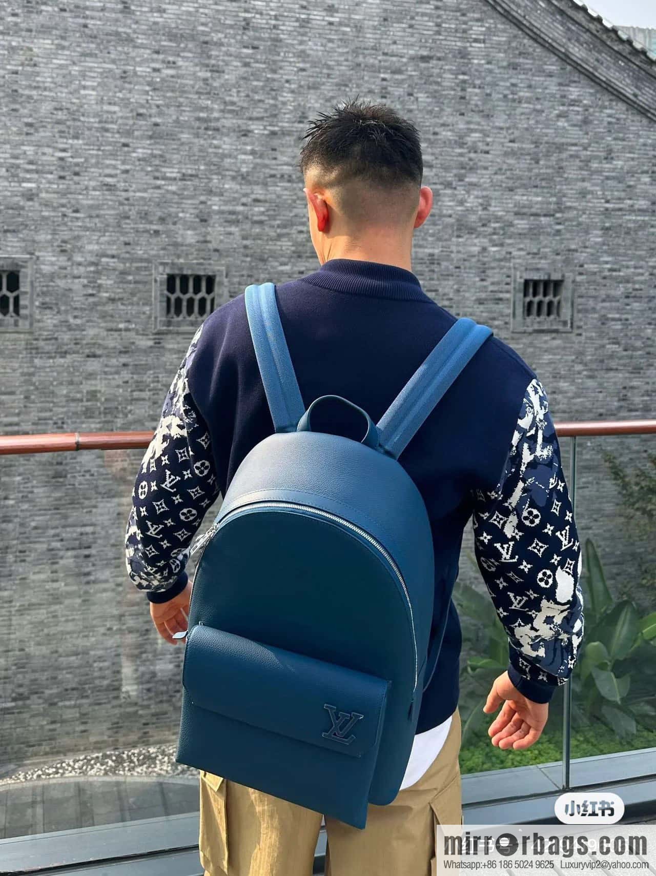 [Premium‑quality] M23735 dark blue, full leather backpack series TAKEOFF backpack LV NEW BACKPACK backpack
