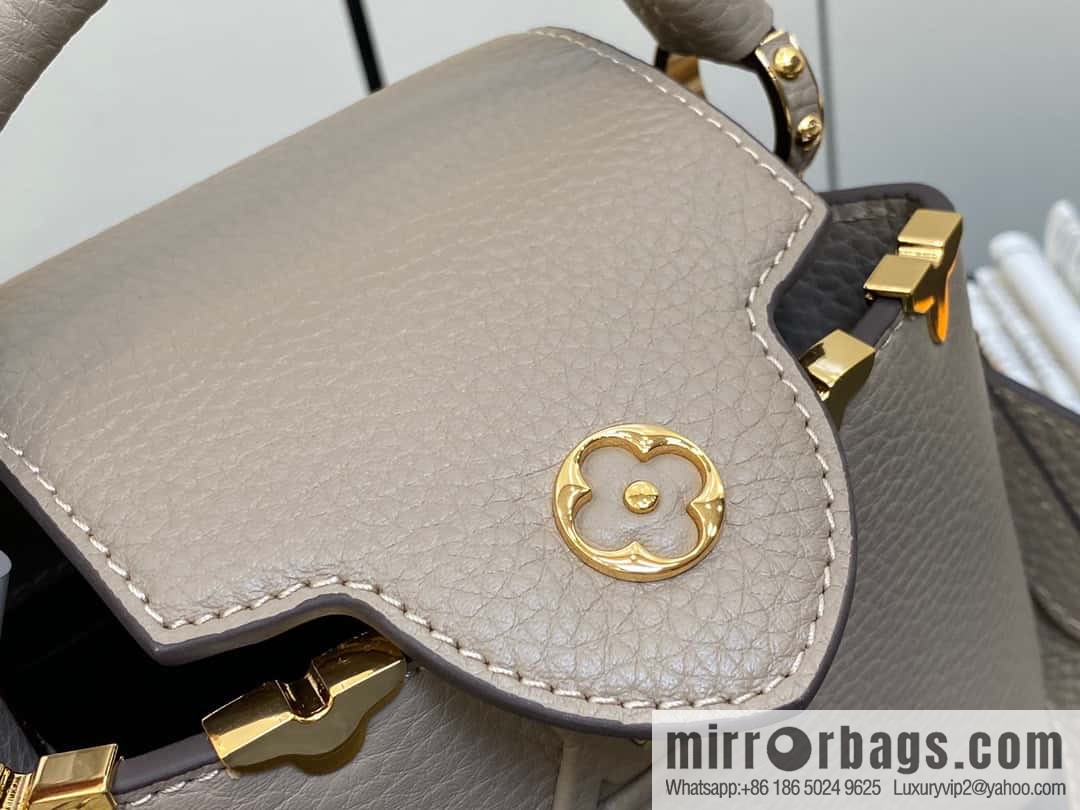 [Boutique‑grade] M24567 khaki flower crown, full leather cap, that English series Capucines mini handbag Capucines Flower Crown handbag
