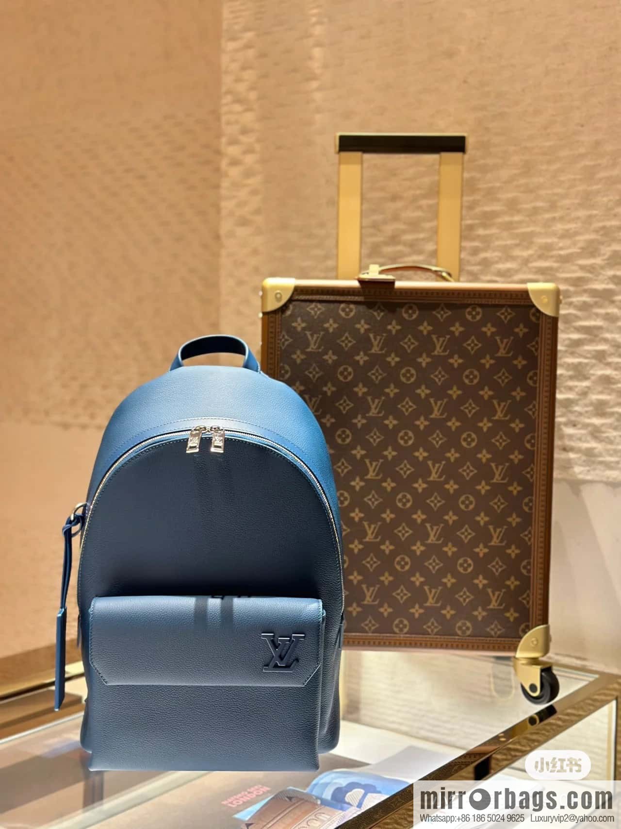 [Premium‑quality] M23735 dark blue, full leather backpack series TAKEOFF backpack LV NEW BACKPACK backpack