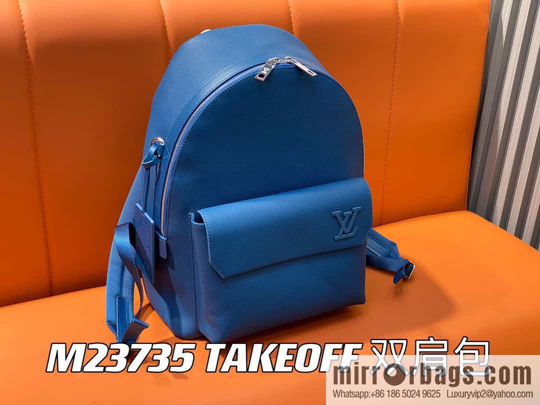 [Premium‑quality] M23735 dark blue, full leather backpack series TAKEOFF backpack LV NEW BACKPACK backpack