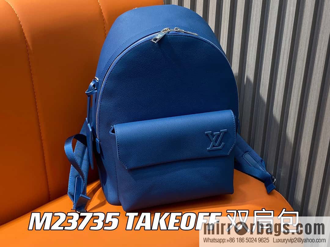 [Premium‑quality] M23735 dark blue, full leather backpack series TAKEOFF backpack LV NEW BACKPACK backpack