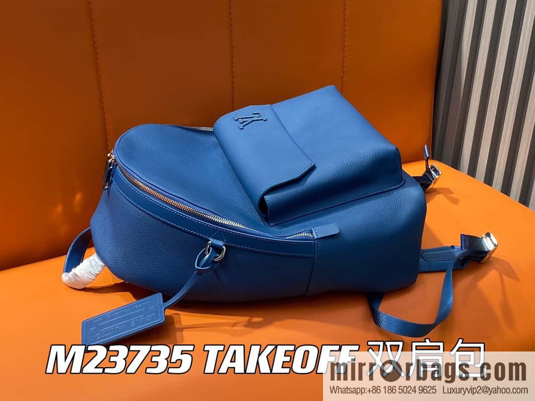 [Premium‑quality] M23735 dark blue, full leather backpack series TAKEOFF backpack LV NEW BACKPACK backpack