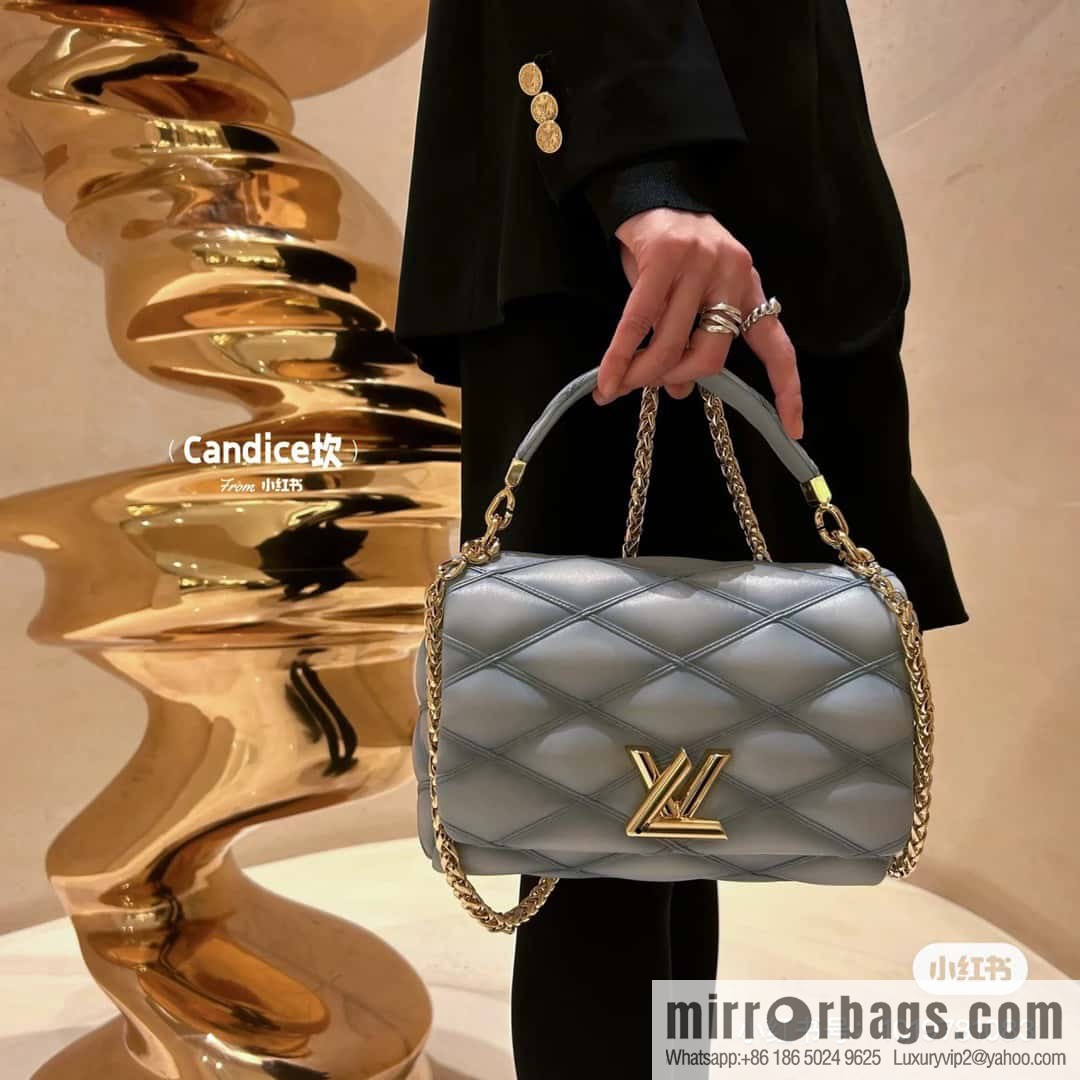 [Premium‑quality] M22891 Haze gray, full leather rhombus chain bag series GO-14 Teist medium handbag M22890