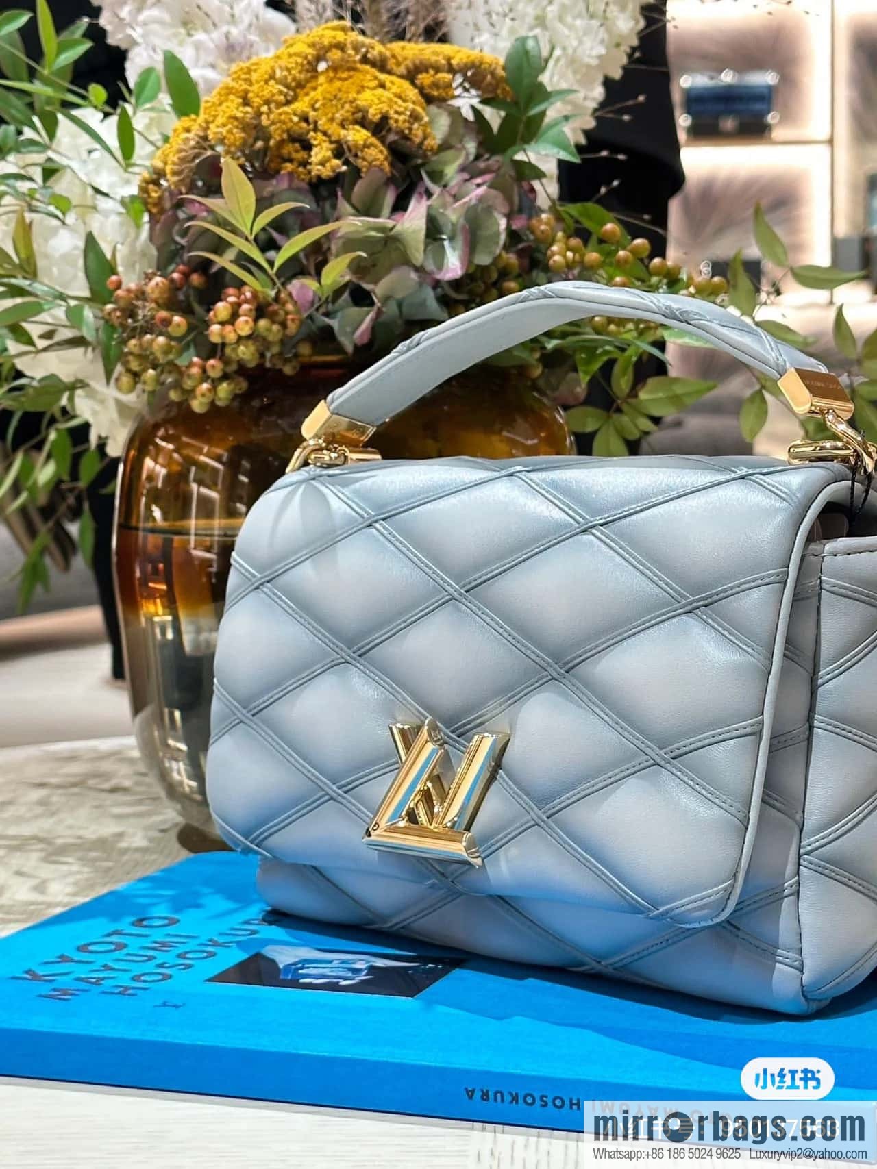 [Premium‑quality] M22891 Haze gray, full leather rhombus chain bag series GO-14 Teist medium handbag M22890
