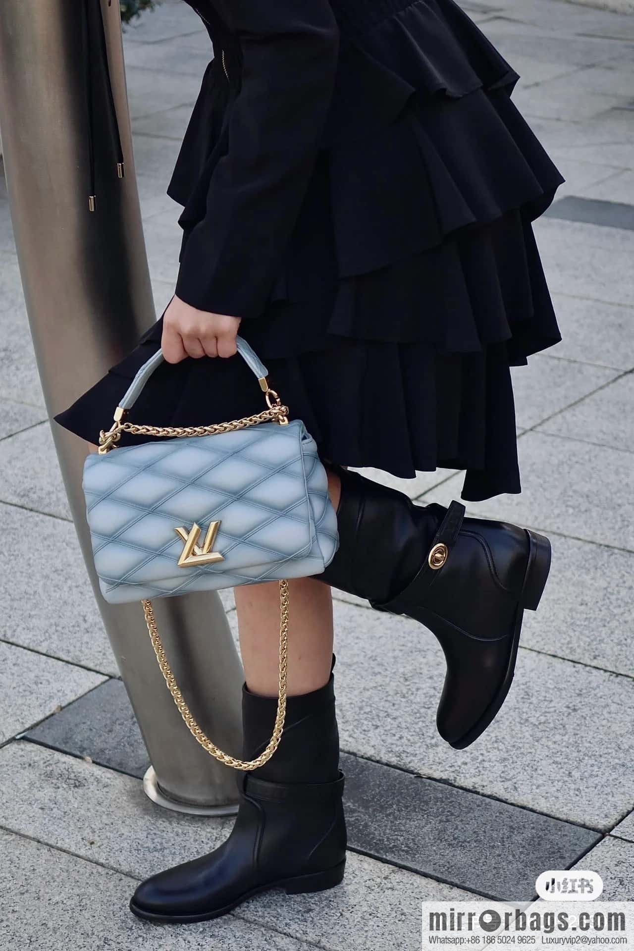 [Premium‑quality] M22891 Haze gray, full leather rhombus chain bag series GO-14 Teist medium handbag M22890