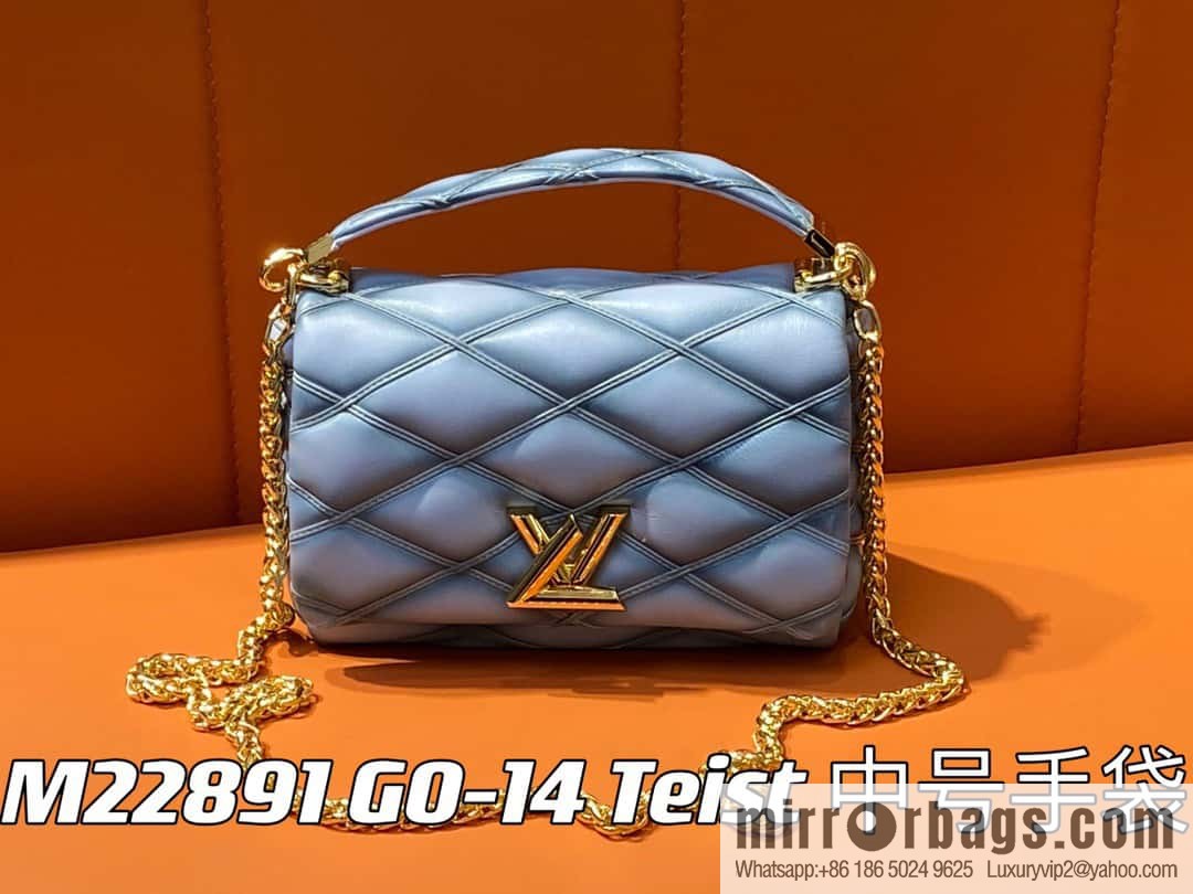 [Premium‑quality] M22891 Haze gray, full leather rhombus chain bag series GO-14 Teist medium handbag M22890