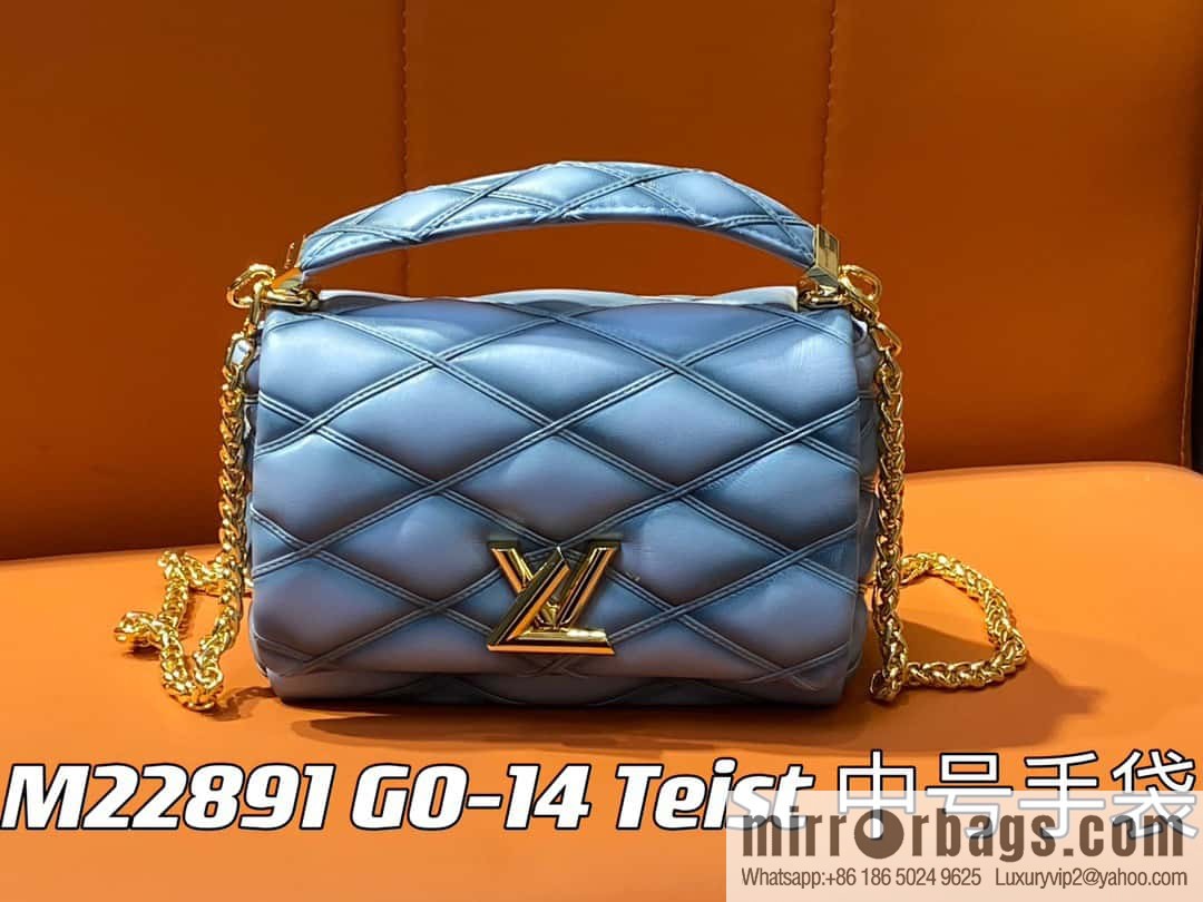 [Premium‑quality] M22891 Haze gray, full leather rhombus chain bag series GO-14 Teist medium handbag M22890