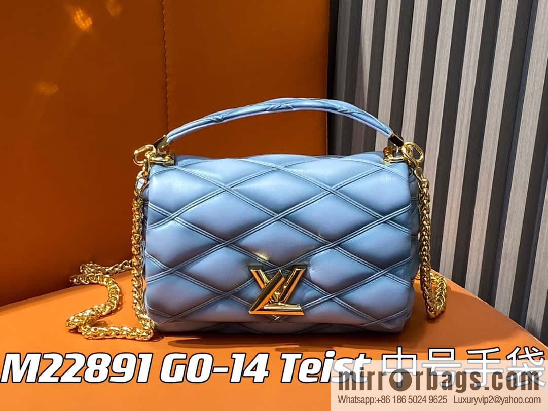[Premium‑quality] M22891 Haze gray, full leather rhombus chain bag series GO-14 Teist medium handbag M22890